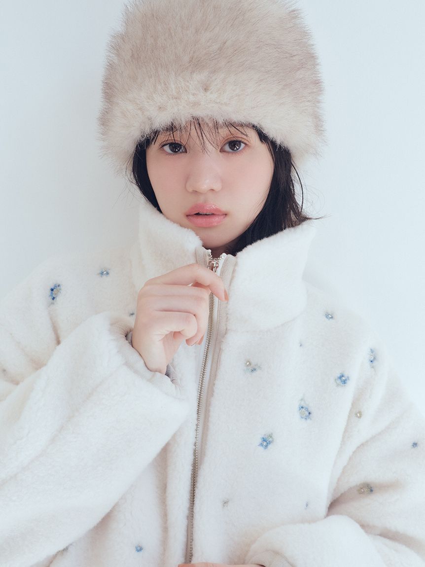 FURFUR「フラワービーズ刺繍ボアブルゾン」|ブルゾン・スタジャン|WHT