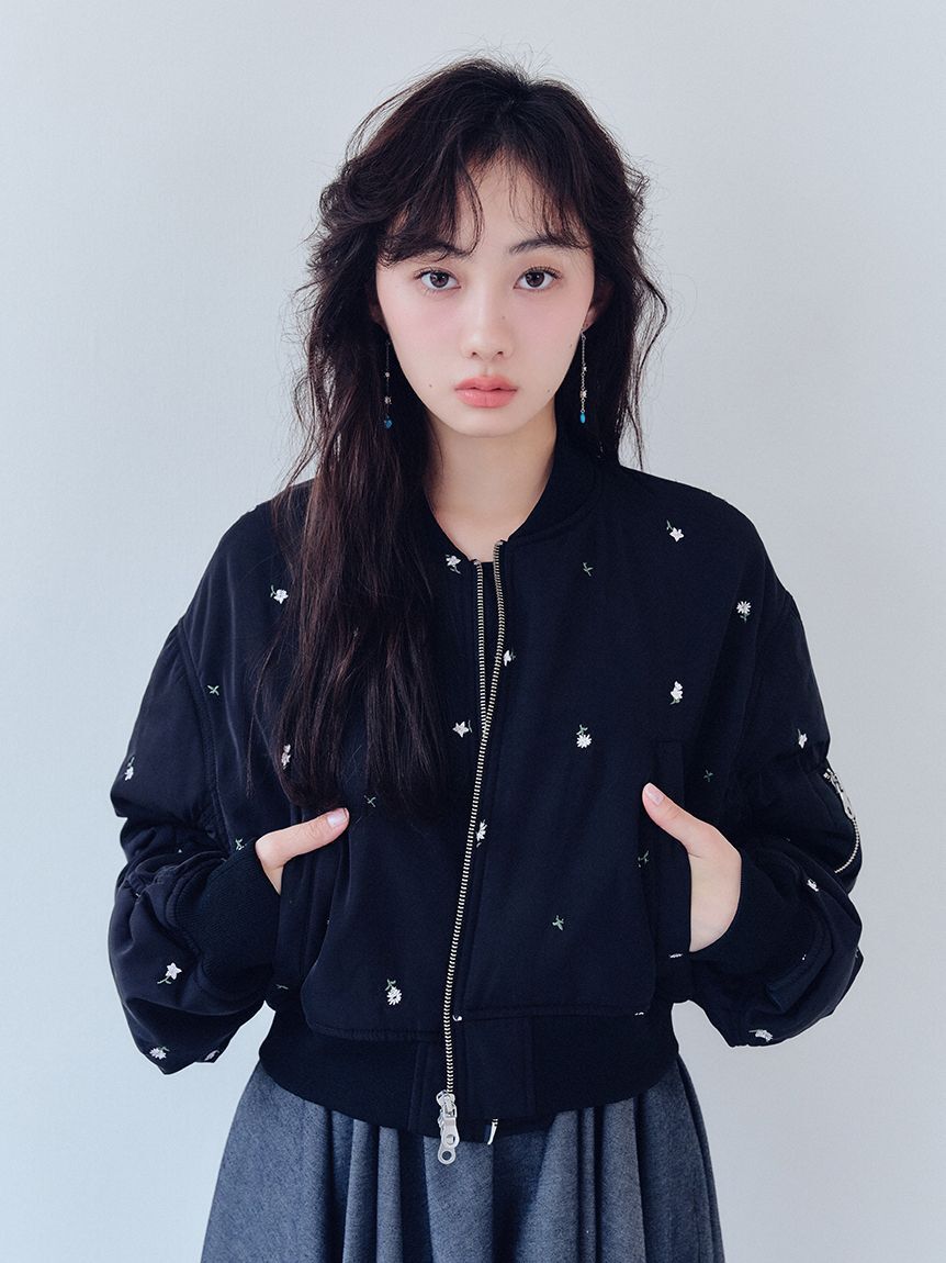 FURFUR「【WEB・一部店舗限定カラー】フラワー刺繍MA-1」|ブルゾン・スタジャン|BLK