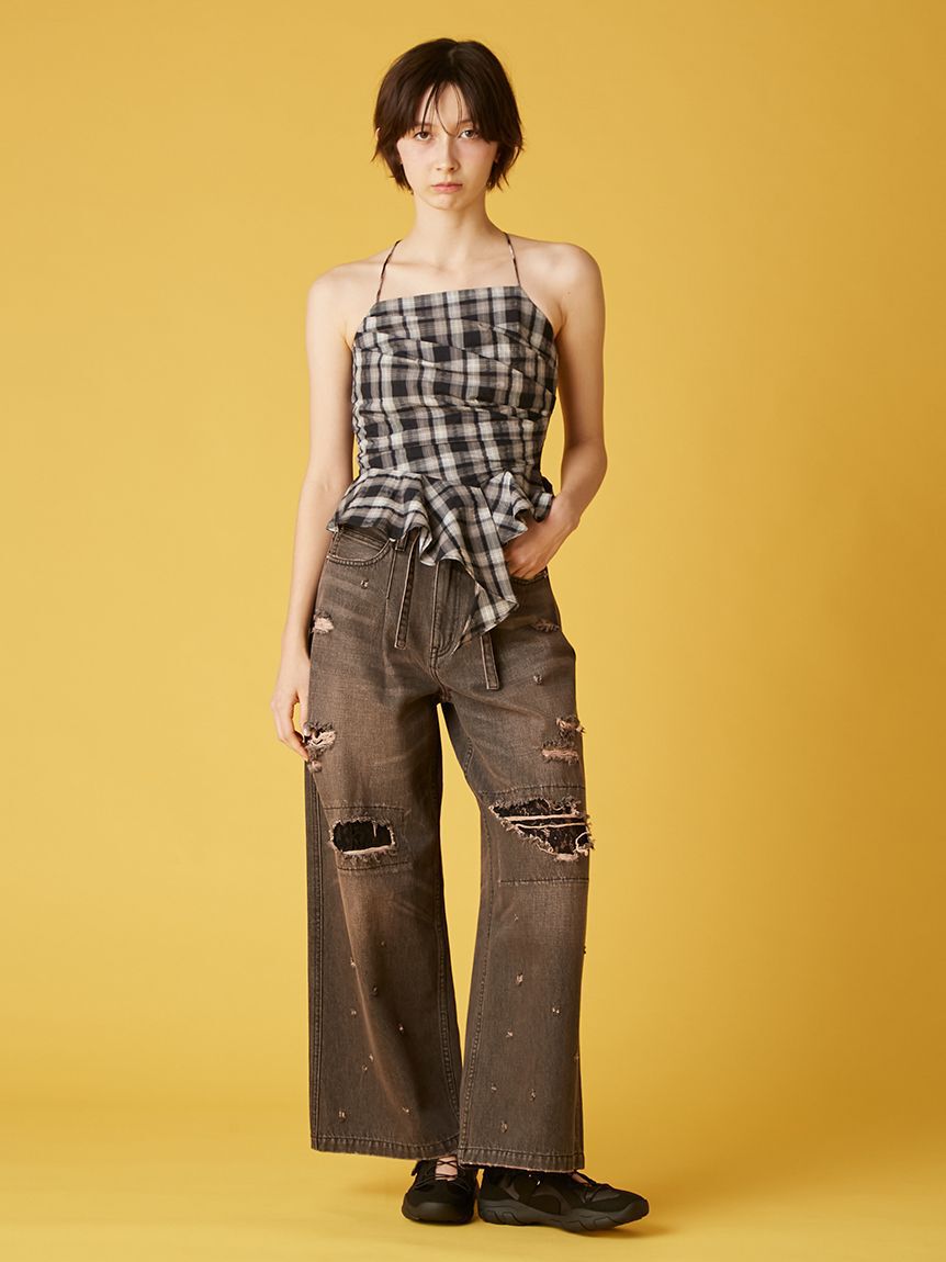 FURFUR「レースクラッシュデニムパンツ」|デニム|