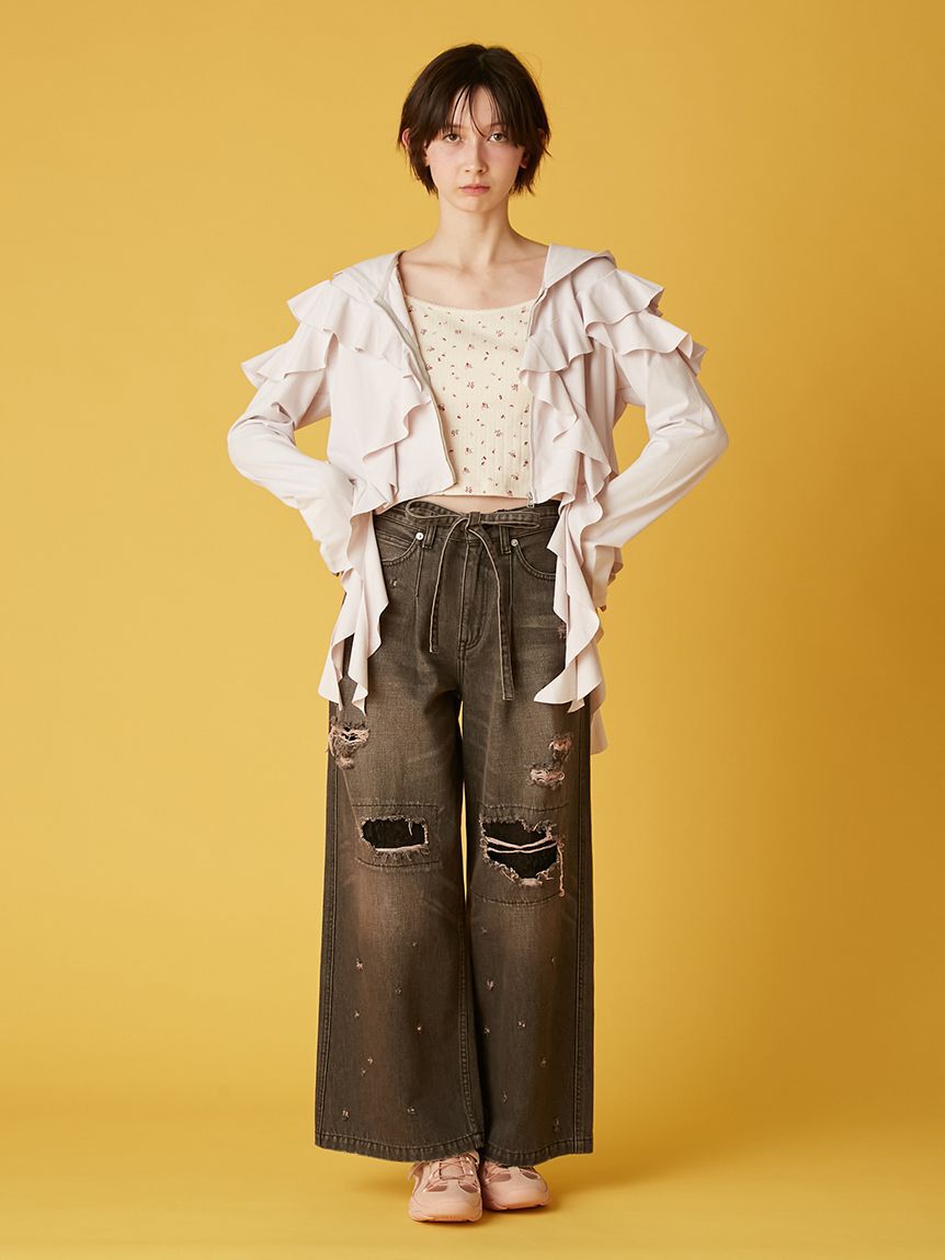 FURFUR「レースクラッシュデニムパンツ」|デニム|