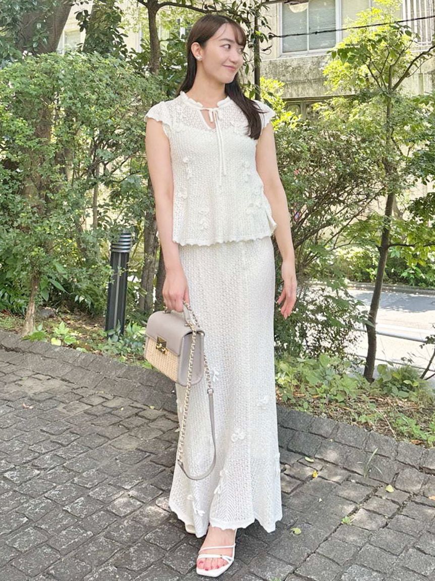 CELFORD「フラワーモチーフクロッシェニットナロースカート」|スカート|