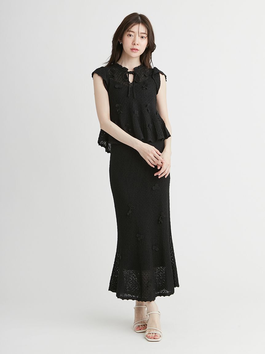 CELFORD「フラワーモチーフクロッシェニットナロースカート」|スカート|