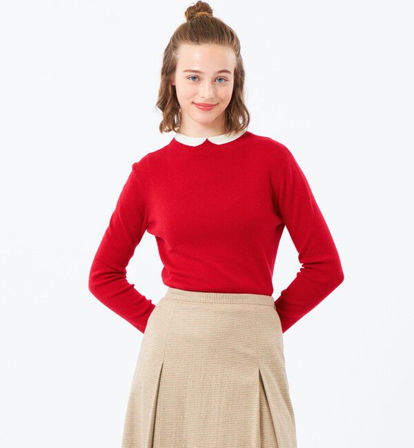 MACKINTOSH PHILOSOPHY「【2025年秋冬モデル】Cleric Collar Knit ウールブレンド」|ニット・セーター|レッド