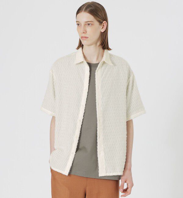  「シアーシャギージオメトリックハーフスリーブシャツ」|シャツ・ブラウス|ホワイト