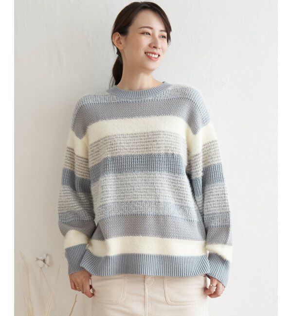 ikka「フェザー切り替えボーダーニットプルオーバー」|プルオーバー|