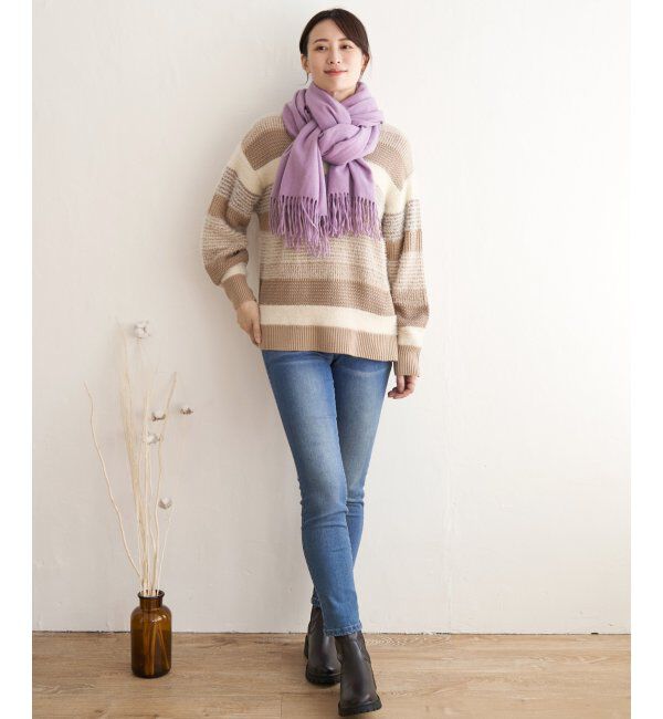 ikka「フェザー切り替えボーダーニットプルオーバー」|プルオーバー|