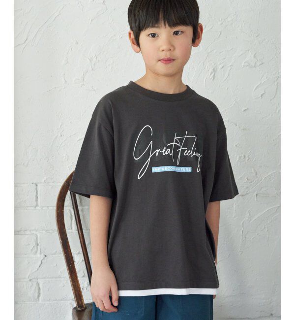 ikka kids「裾レイヤープリントアソートTシャツ（120~160cm）」|Tシャツ・カットソー|ダークグレー