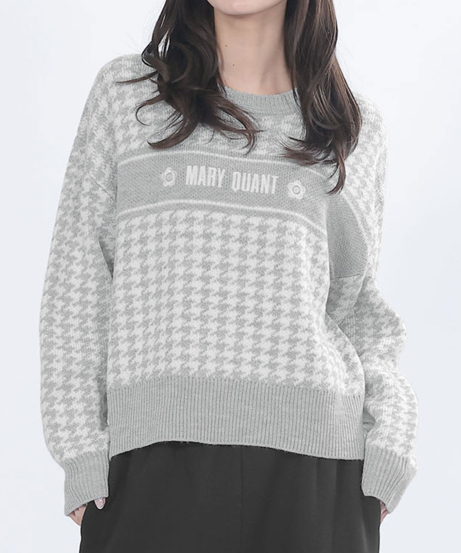 MARY QUANT「千鳥ロゴラインニット プルオーバー」|ニット・セーター|グレー