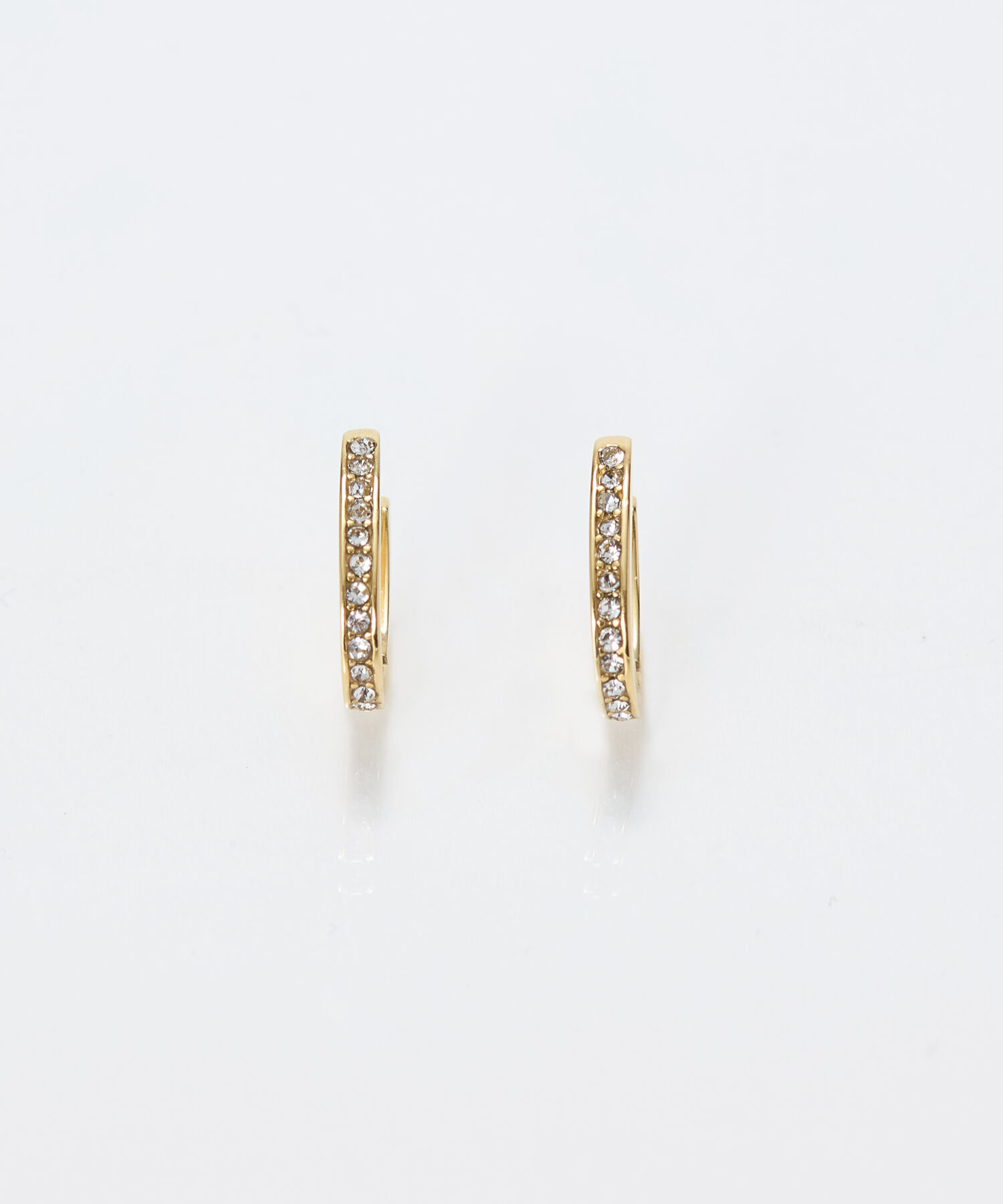 Phoebe「【金属アレルギー対応】ワンタッチライナーオーバルビジューフープピアス　ゴールド」|ピアス|