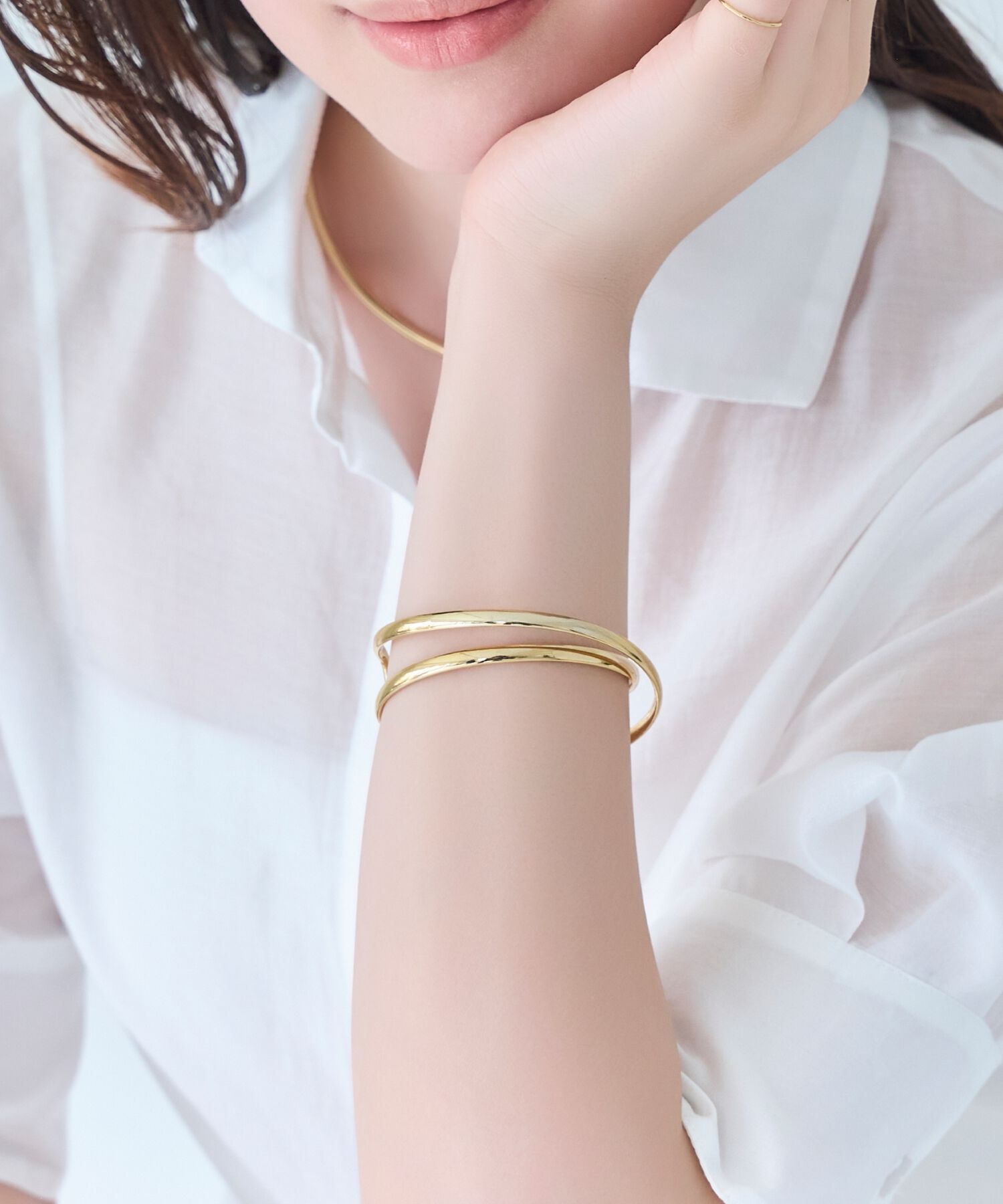 Phoebe「【金属アレルギー対応】ツインカレントカフバングル　ゴールド/ニッケルフリー」|ブレスレット・バングル|