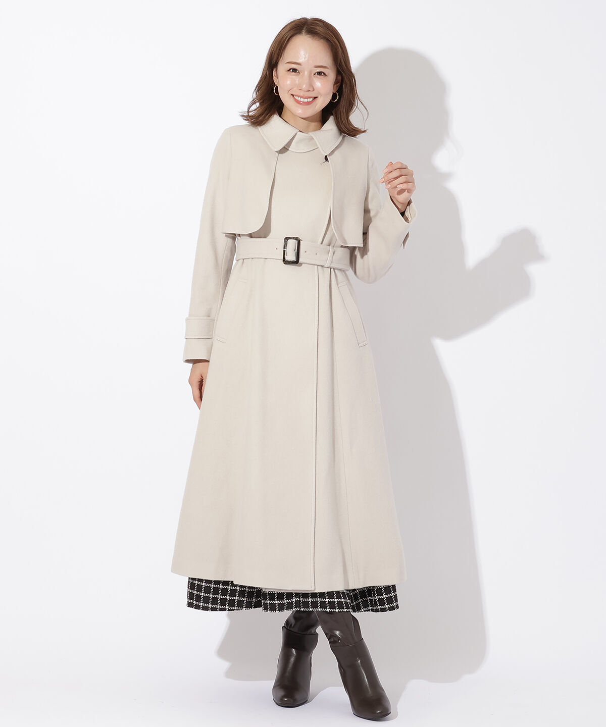 アンドクチュール「ペコラムビーバートレンチコート」|ステンカラーコート|ベージュ