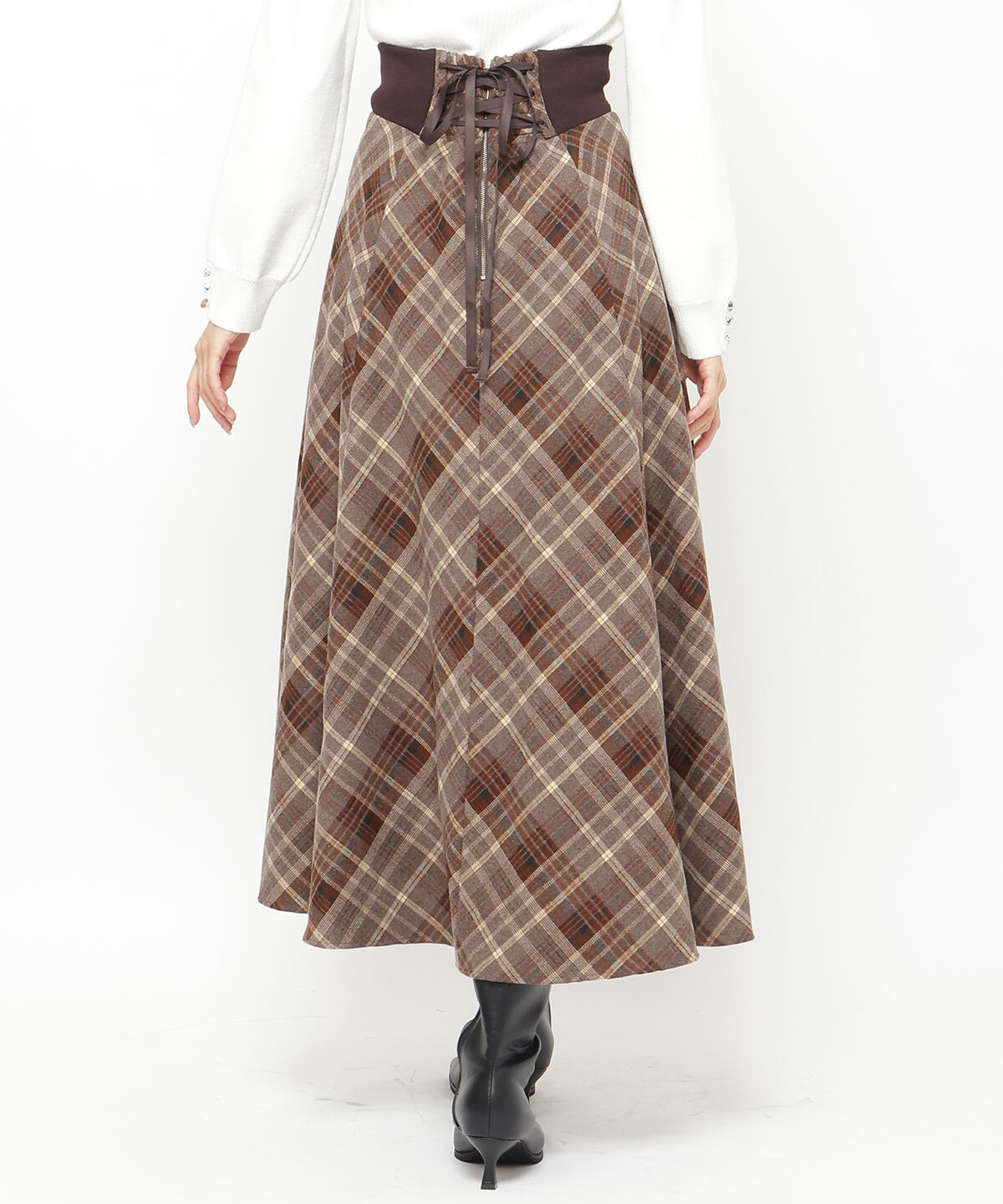 アンドクチュール「サイドリブチェックアシメスカート」|フレア|