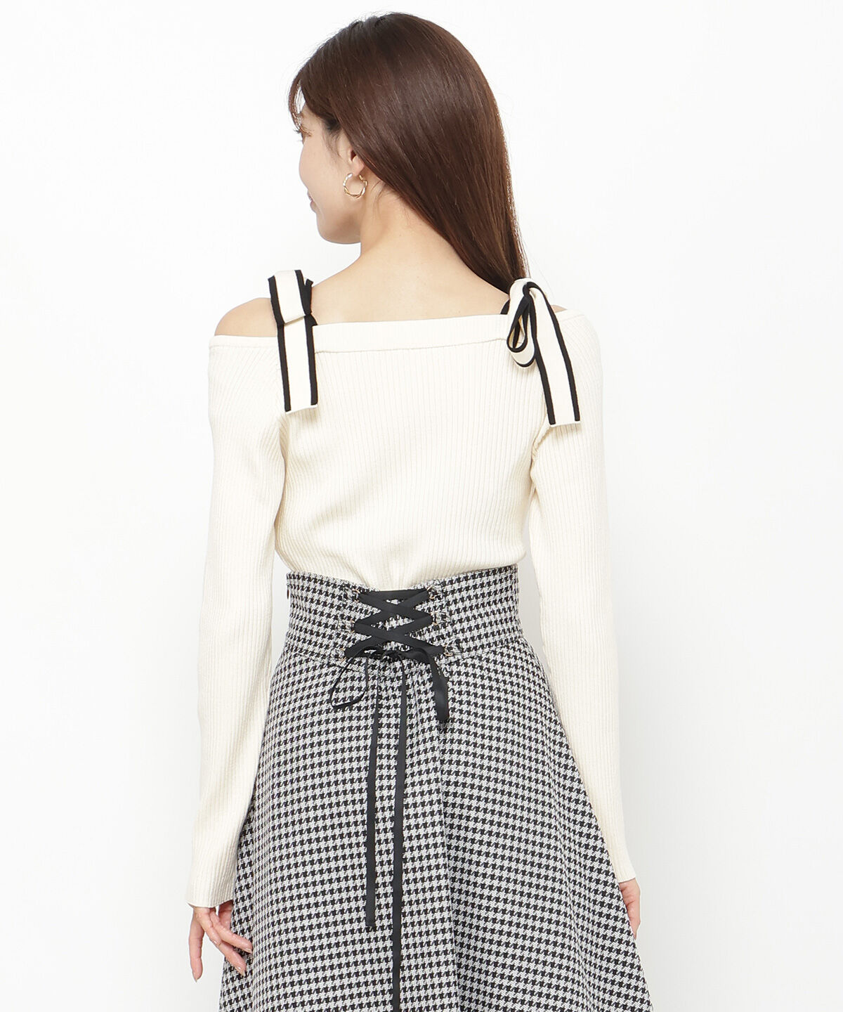 アンドクチュール「配色ショルダーリボンニットプルオーバー」|ニット・セーター|