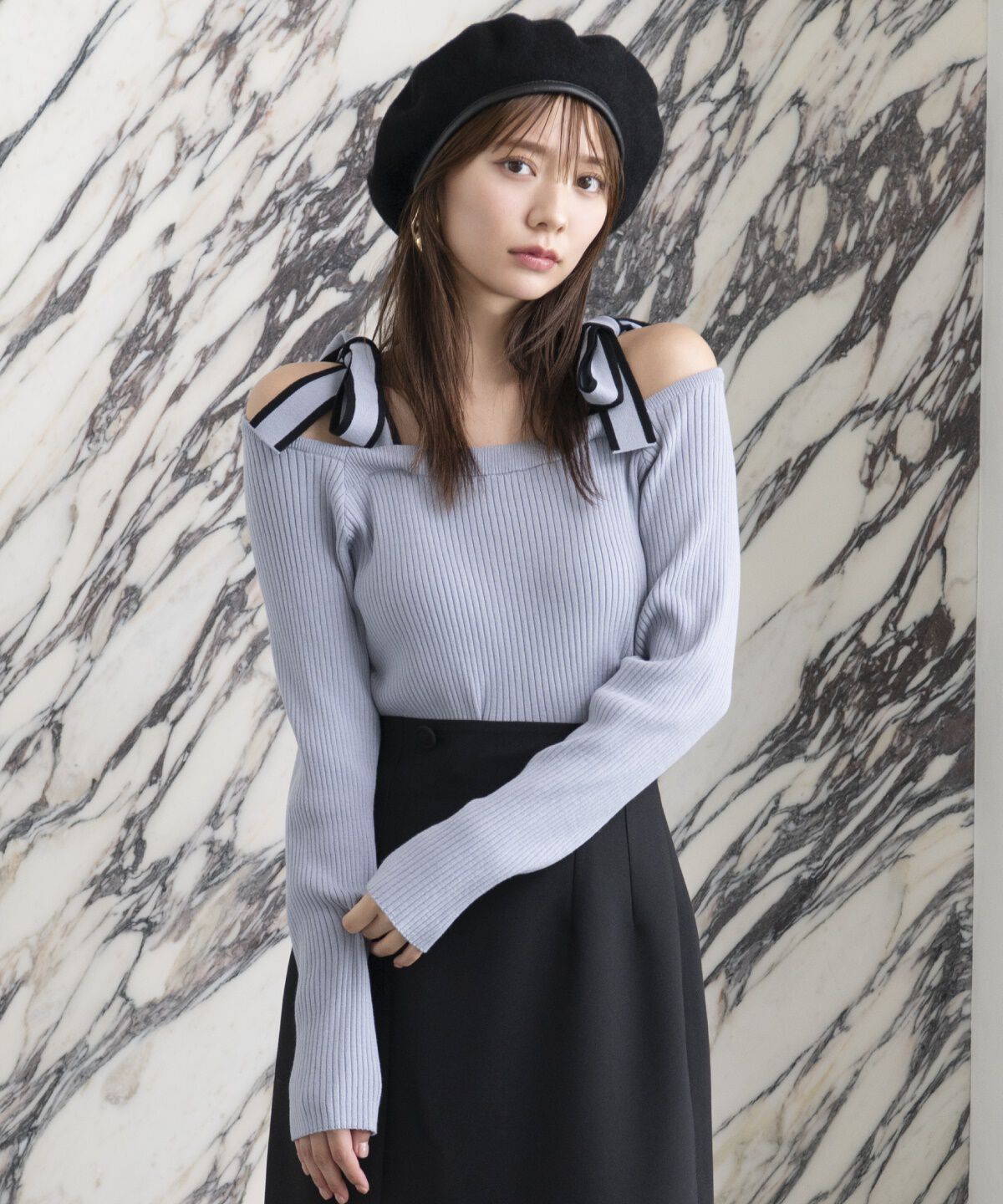 アンドクチュール「配色ショルダーリボンニットプルオーバー」|ニット・セーター|