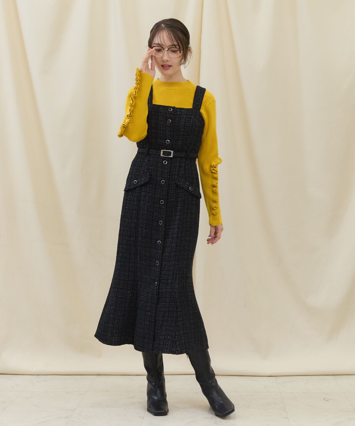 アンドクチュール「ツイードキャミジャンスカ」|ジャンパースカート|