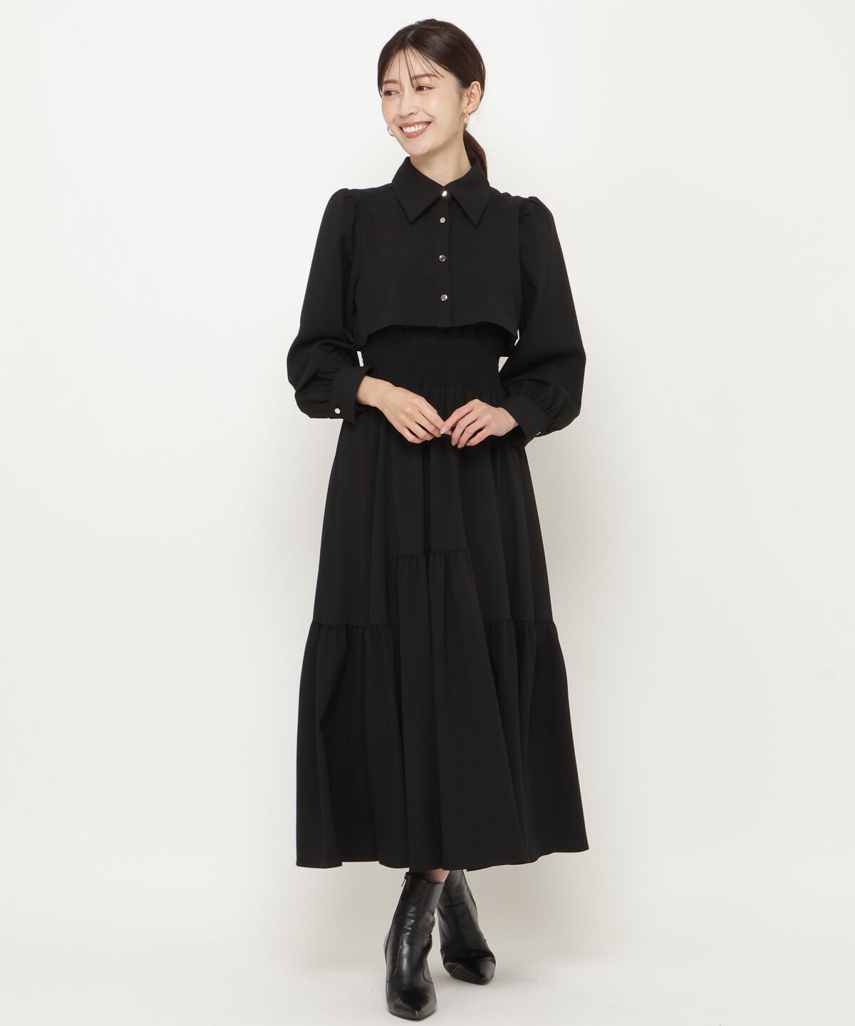 アンドクチュール「シャツレイヤード裾切替ワンピース」|ワンピース|