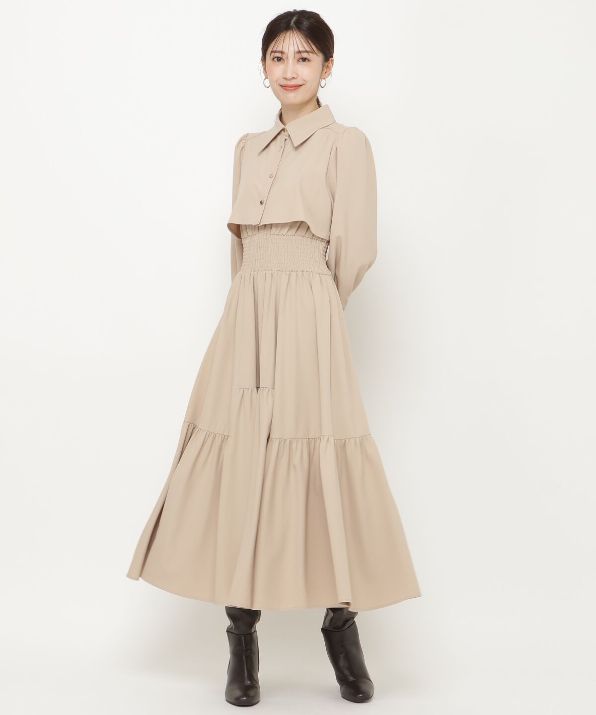 アンドクチュール「シャツレイヤード裾切替ワンピース」|ワンピース|