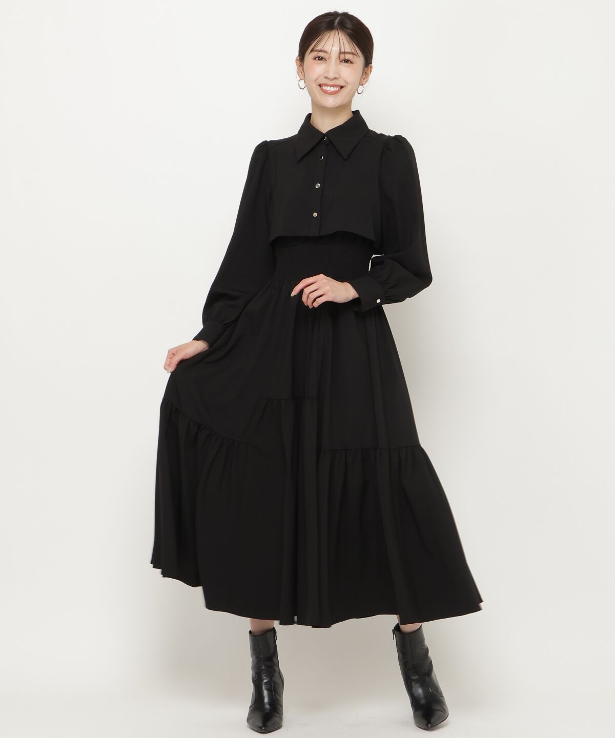 アンドクチュール「シャツレイヤード裾切替ワンピース」|ワンピース|