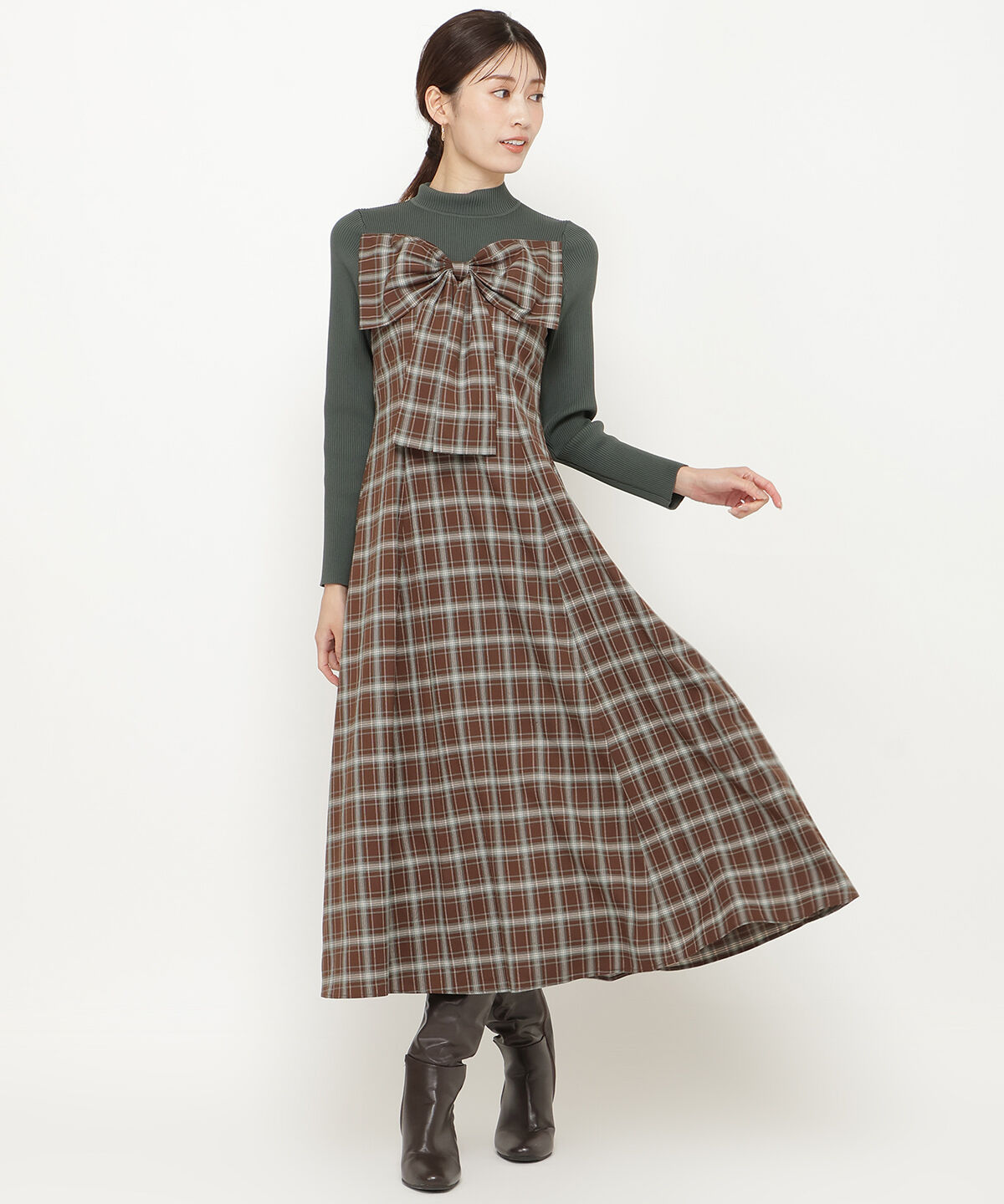 アンドクチュール「チェックリボン切替ワンピース」|ワンピース|