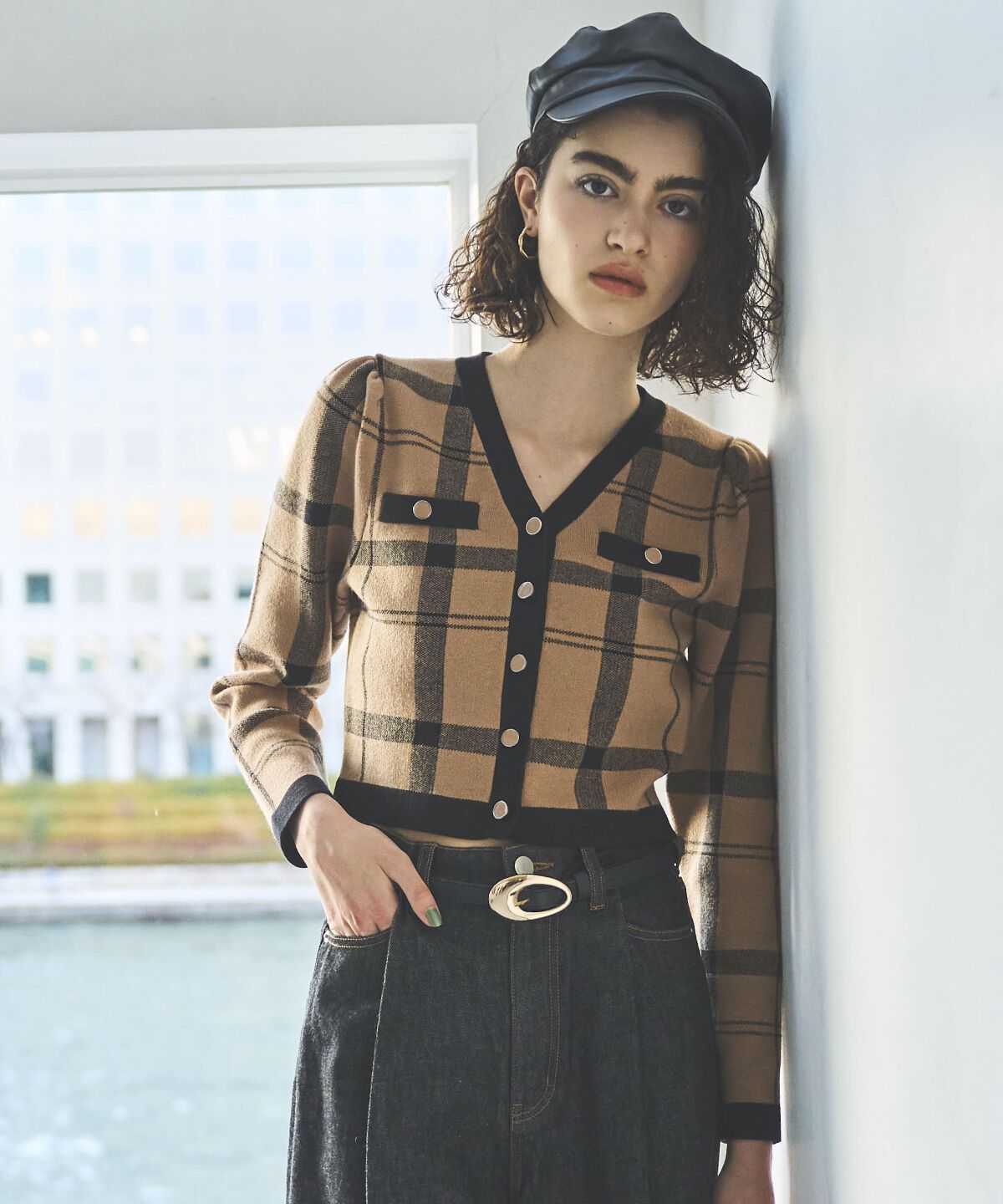 アンドクチュール「チェックジャガードVネックカーディガン」|カーディガン|