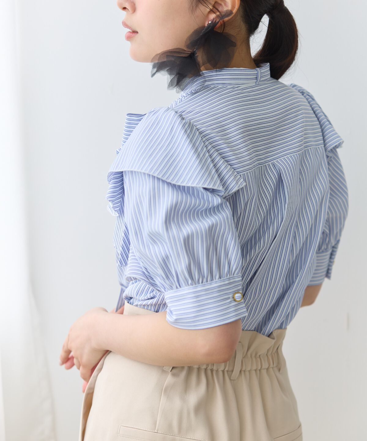 アンドクチュール「リボンタイストライプブラウス」|シャツ・ブラウス|
