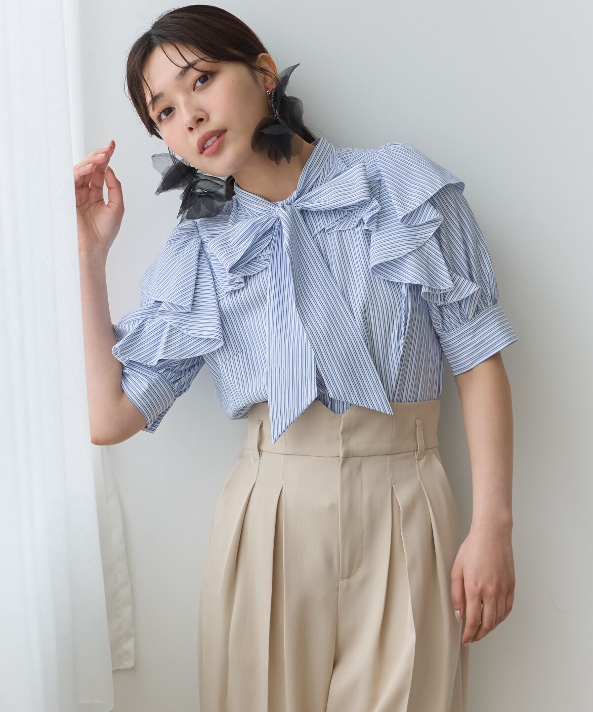 アンドクチュール「リボンタイストライプブラウス」|シャツ・ブラウス|
