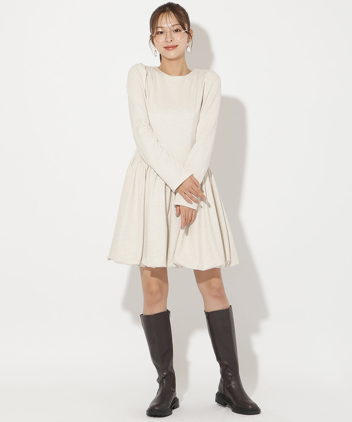 アンドクチュール「バルーンミニワンピース」|ワンピース|ベージュ