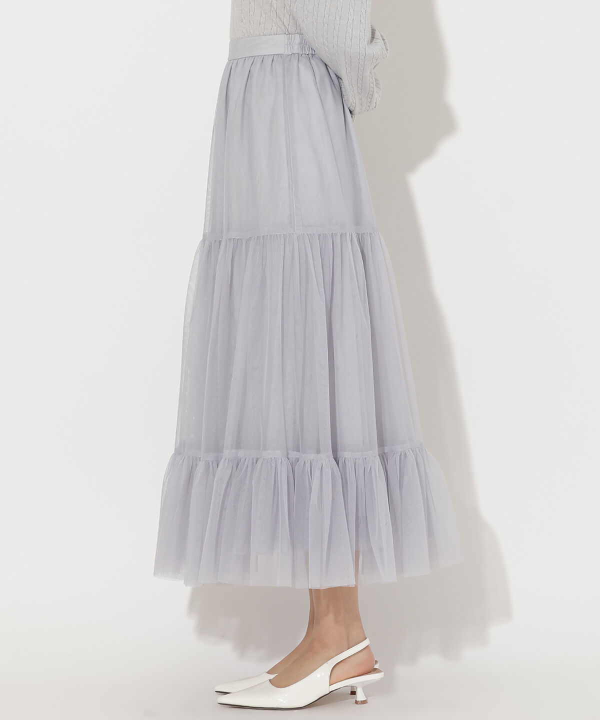 アンドクチュール「チュールティアードギャザースカート」|フレア|