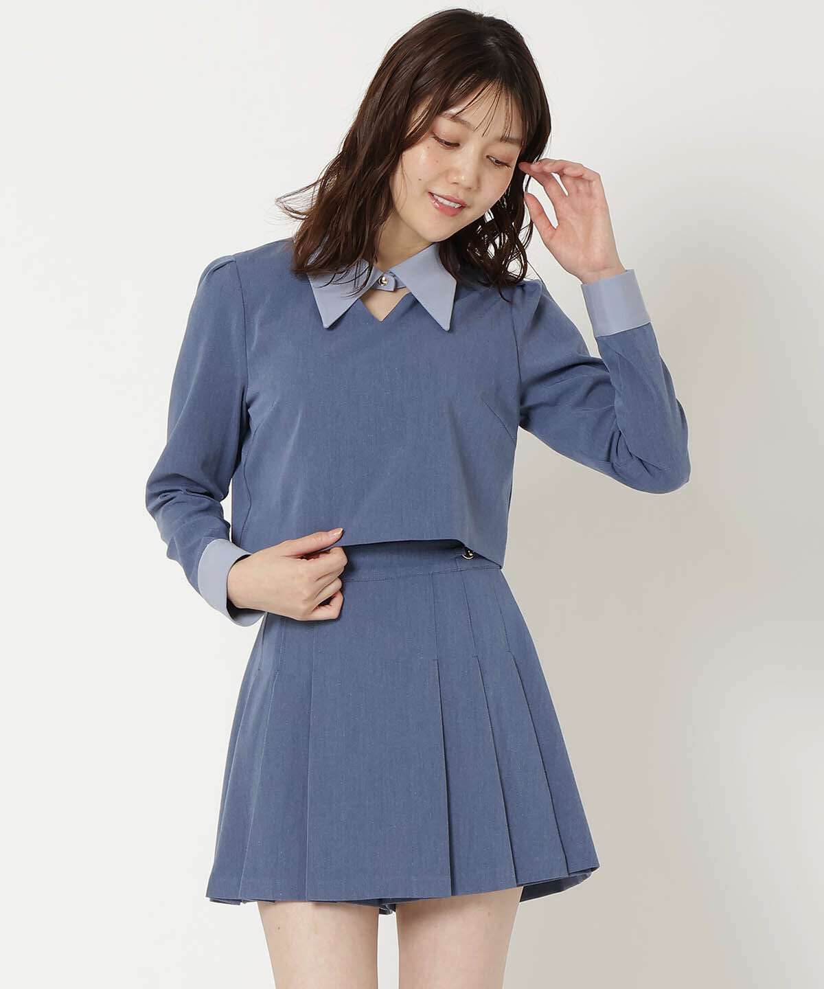 REDYAZEL「サイドビットプリーツスカパン」|キュロット|ブルー