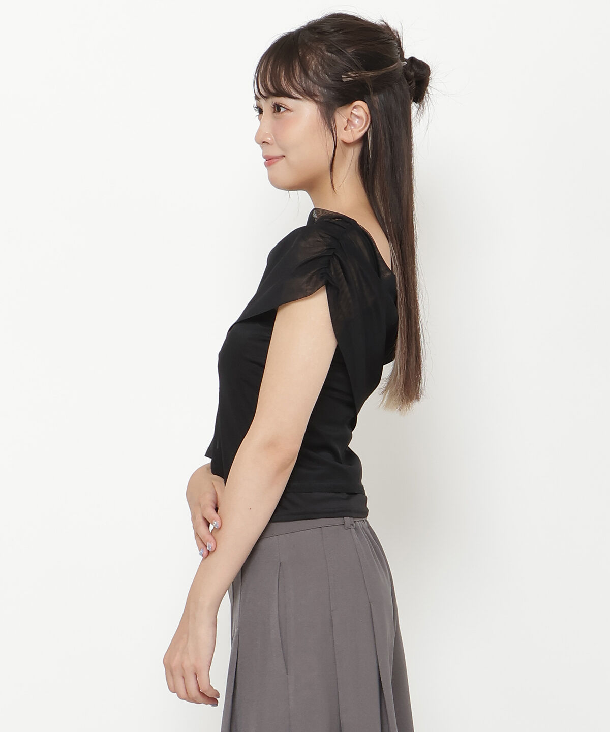 REDYAZEL「アシメドレープチュールトップス」|Tシャツ・カットソー|