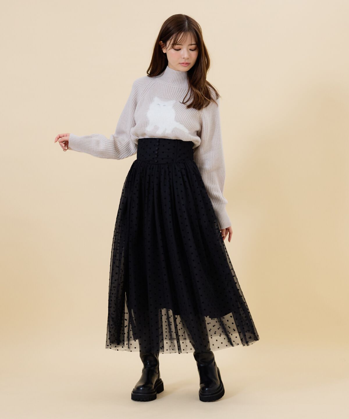 REDYAZEL「ドットチュールフレアスカート」|フレア|