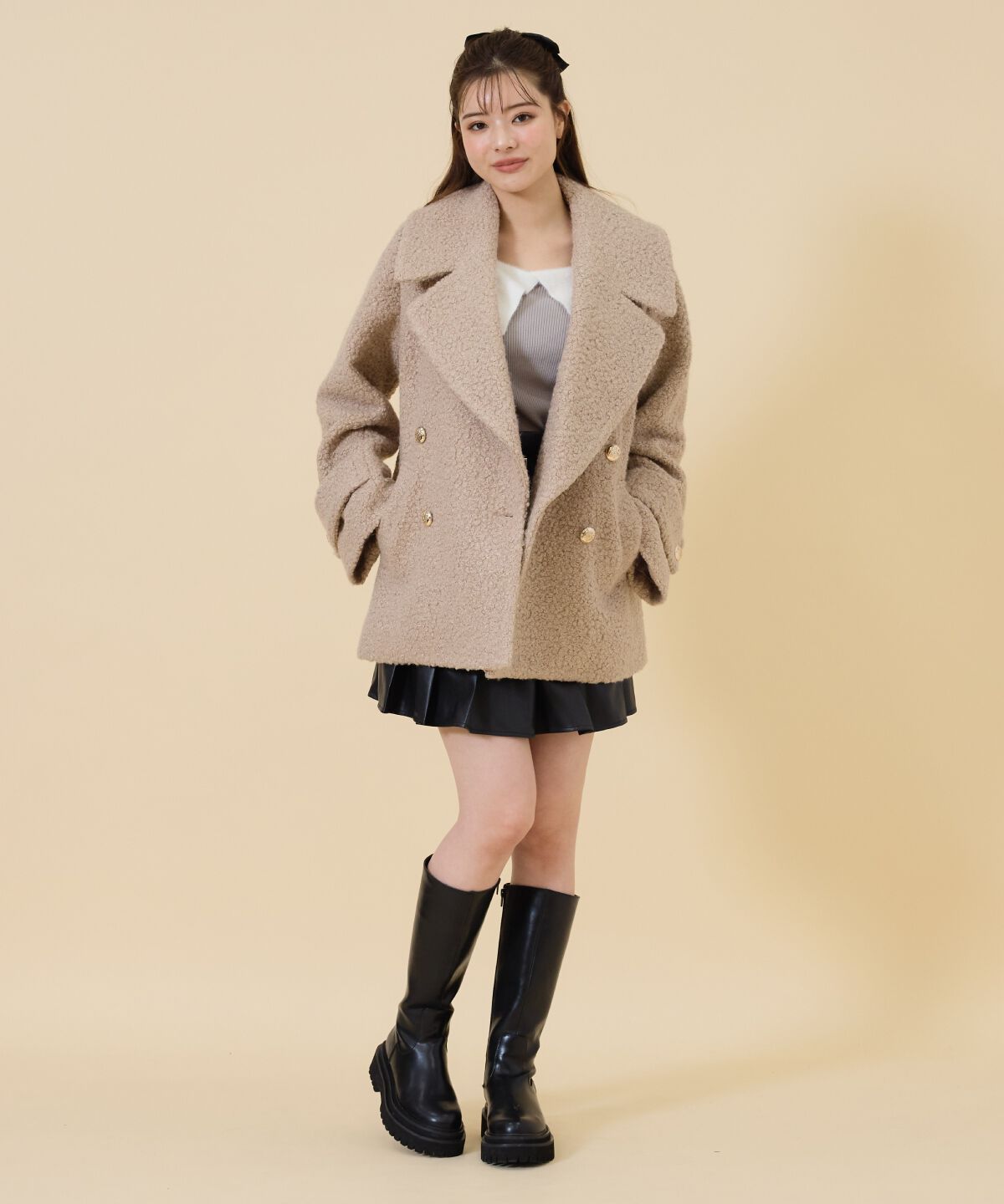 REDYAZEL「ボアダブルミドルコート」|ステンカラーコート|