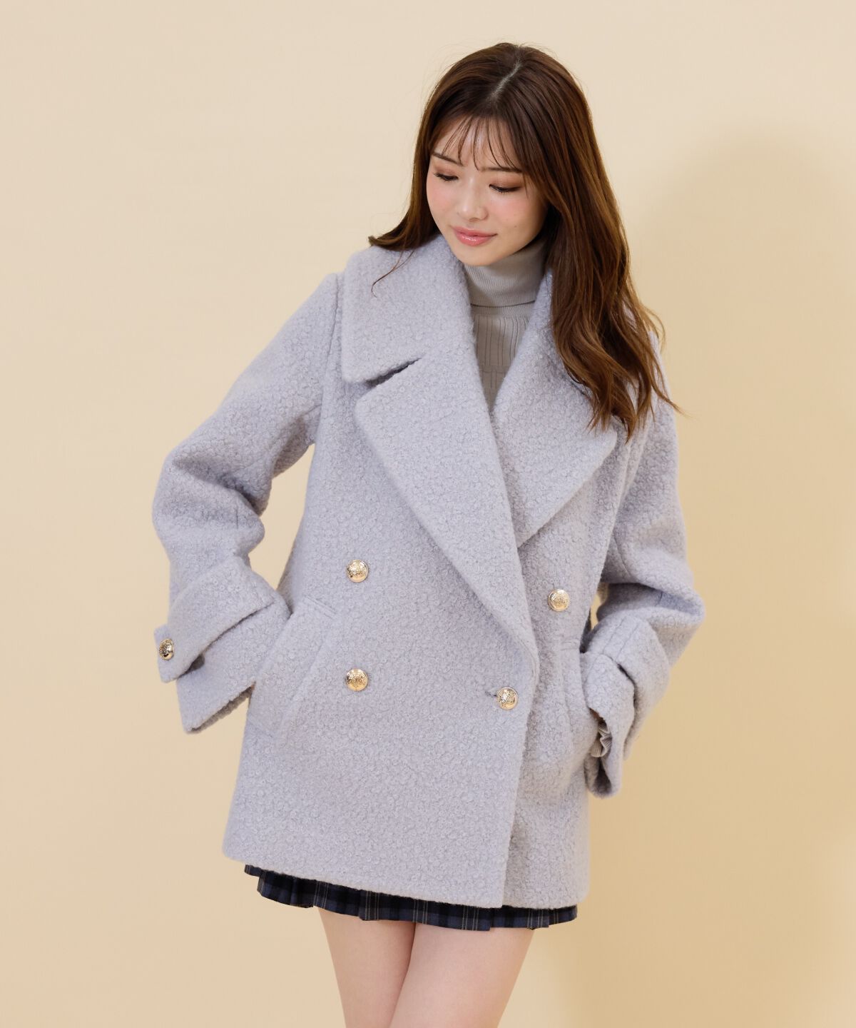 REDYAZEL「ボアダブルミドルコート」|ステンカラーコート|