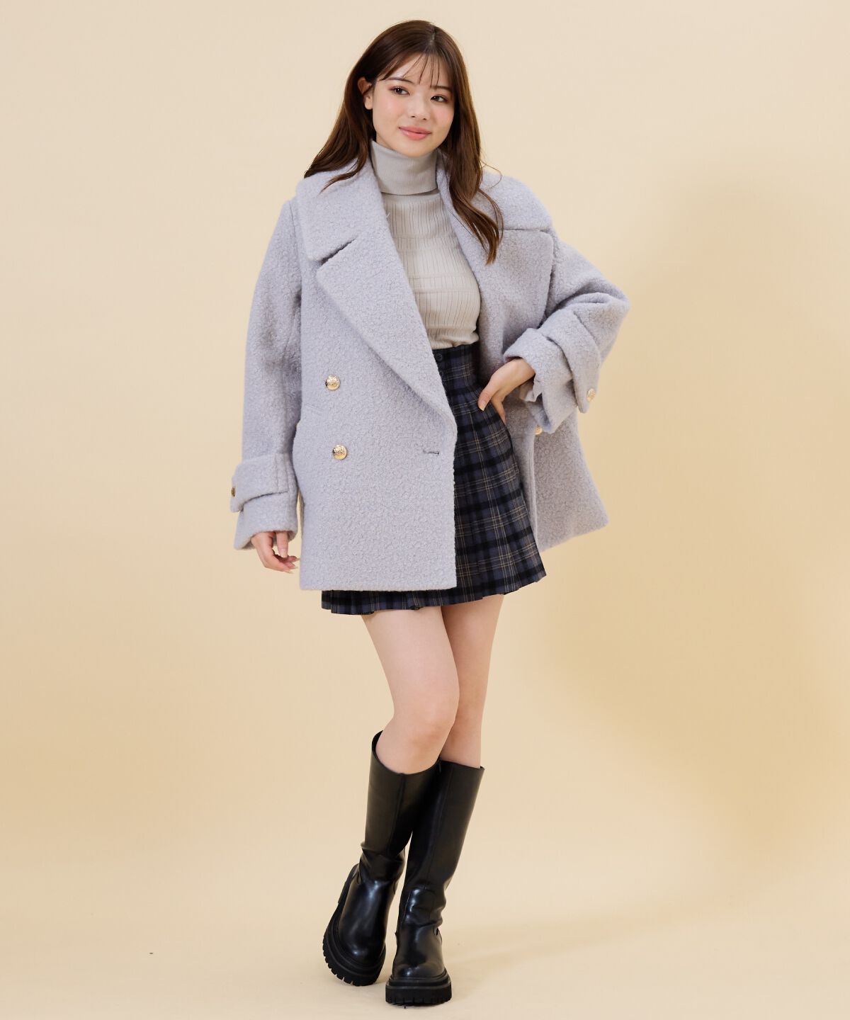 REDYAZEL「ボアダブルミドルコート」|ステンカラーコート|