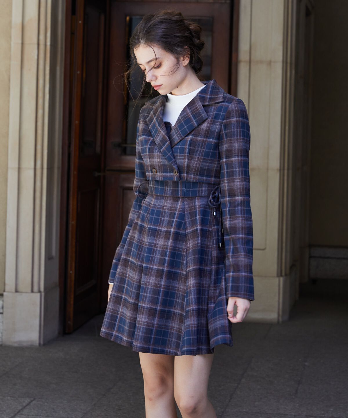 REDYAZEL「チェックショートダブルジャケット」|テーラードジャケット|