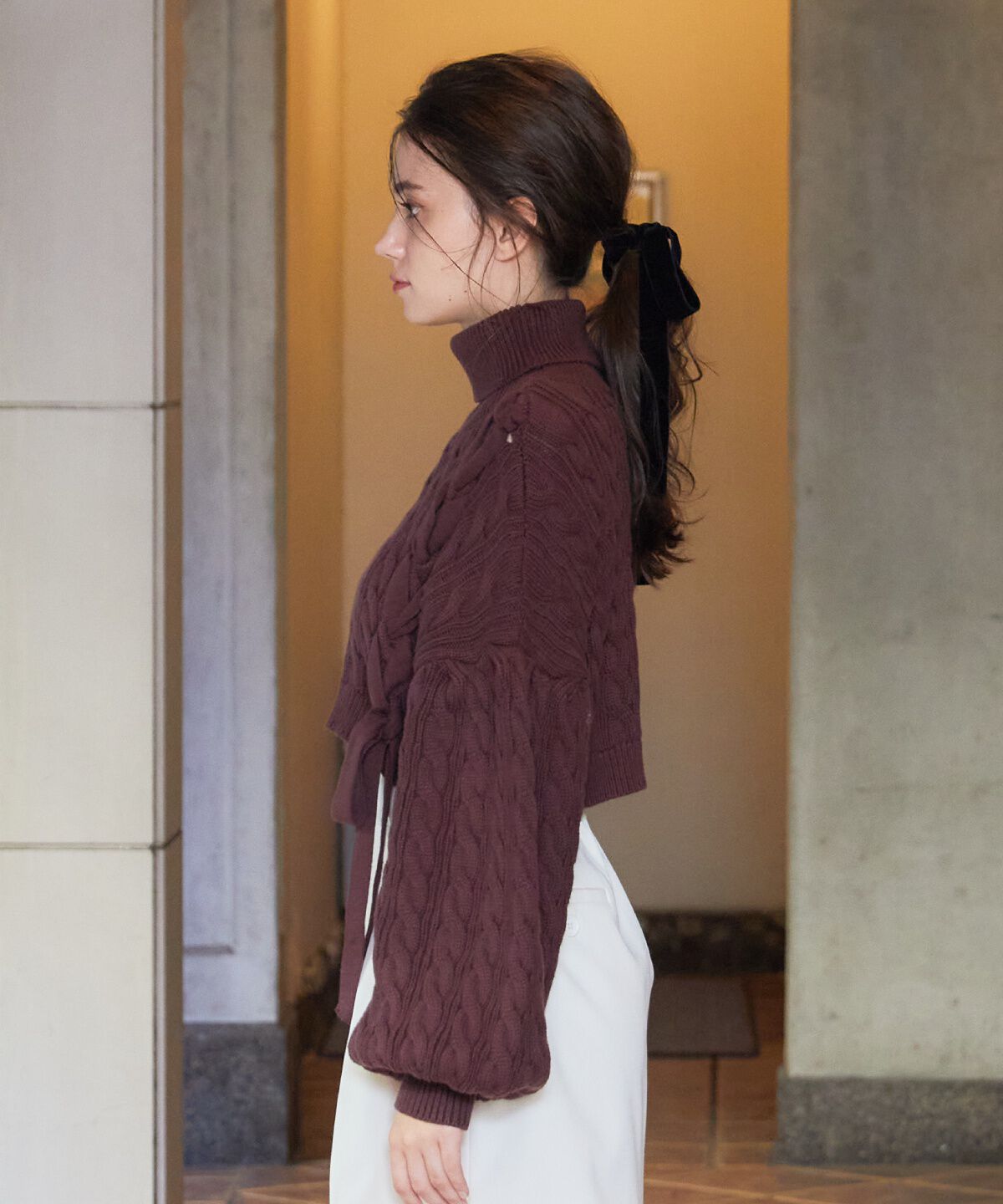 REDYAZEL「サイドリボンケーブルニット」|ニット・セーター|