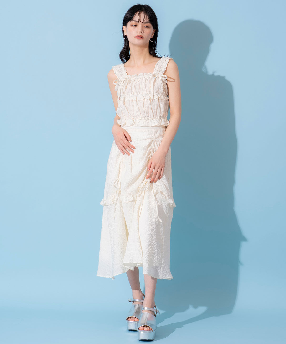 REDYAZEL「シャーリングキャミソール&times;ドロストスカートセットアップ」|ワンピース|