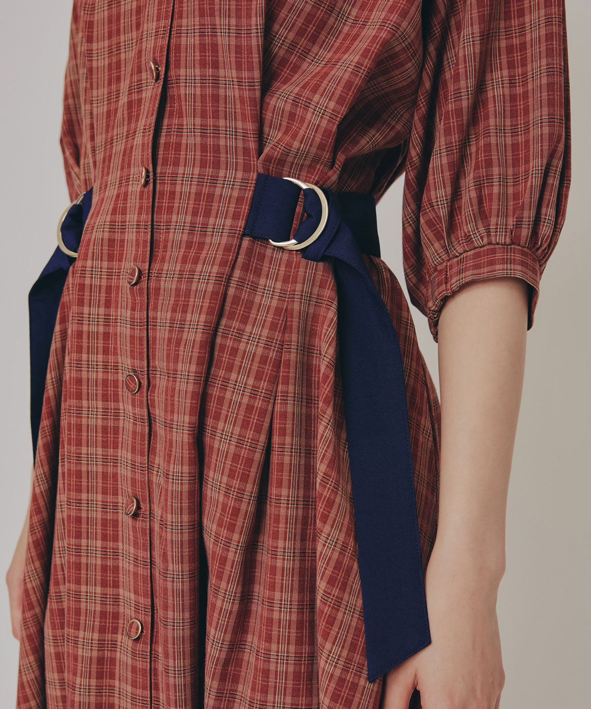 REDYAZEL「チェックバイカラーウエストベルトシャツワンピース」|ワンピース|