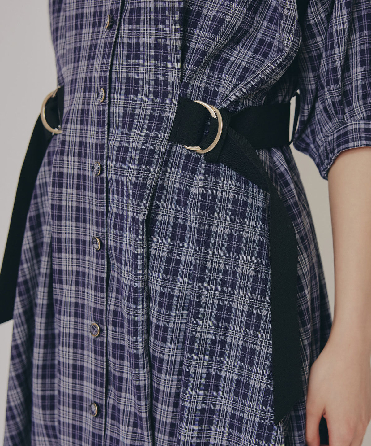 REDYAZEL「チェックバイカラーウエストベルトシャツワンピース」|ワンピース|