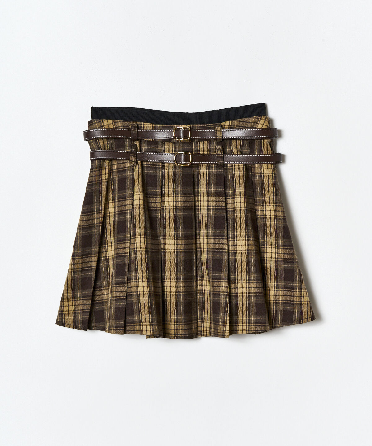 REDYAZEL「ダブルベルトチェックプリーツミニスカート」|フレア|
