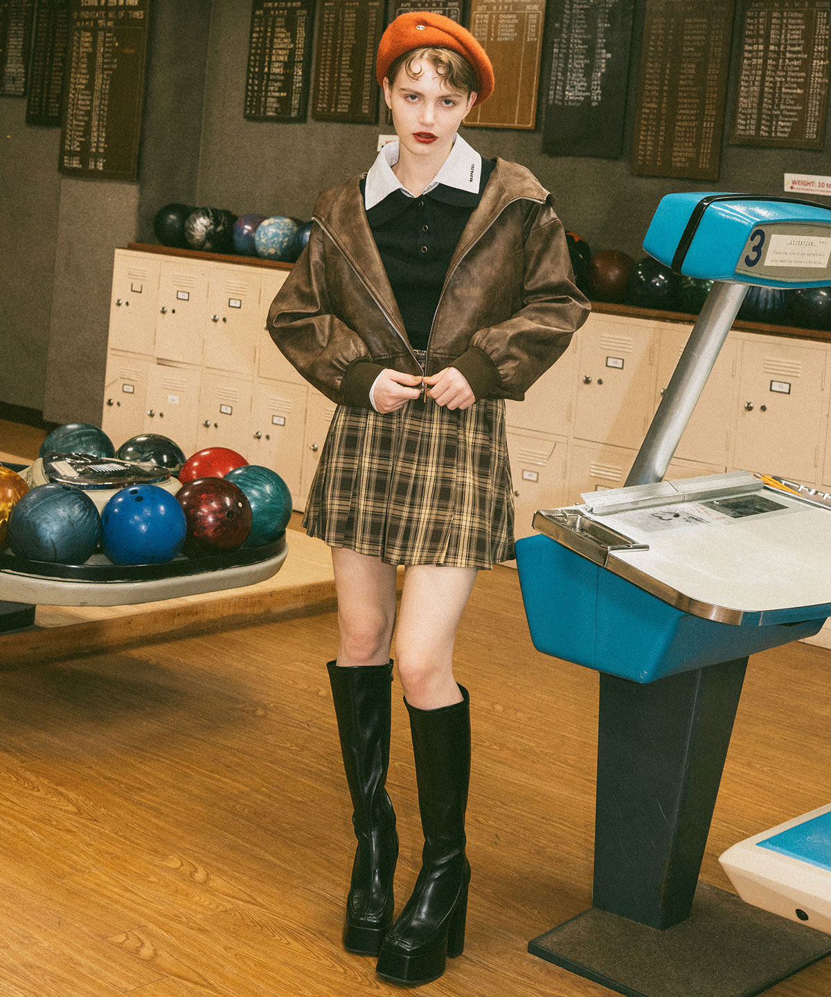 REDYAZEL「ダブルベルトチェックプリーツミニスカート」|フレア|