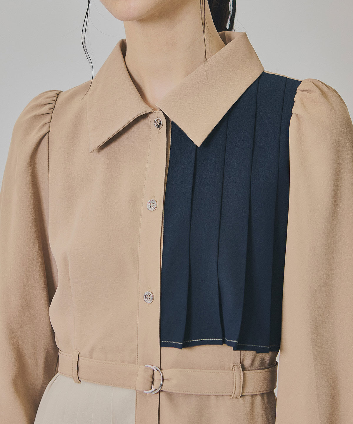 REDYAZEL「カラーブロックパネルアシメプリーツワンピース」|ワンピース|