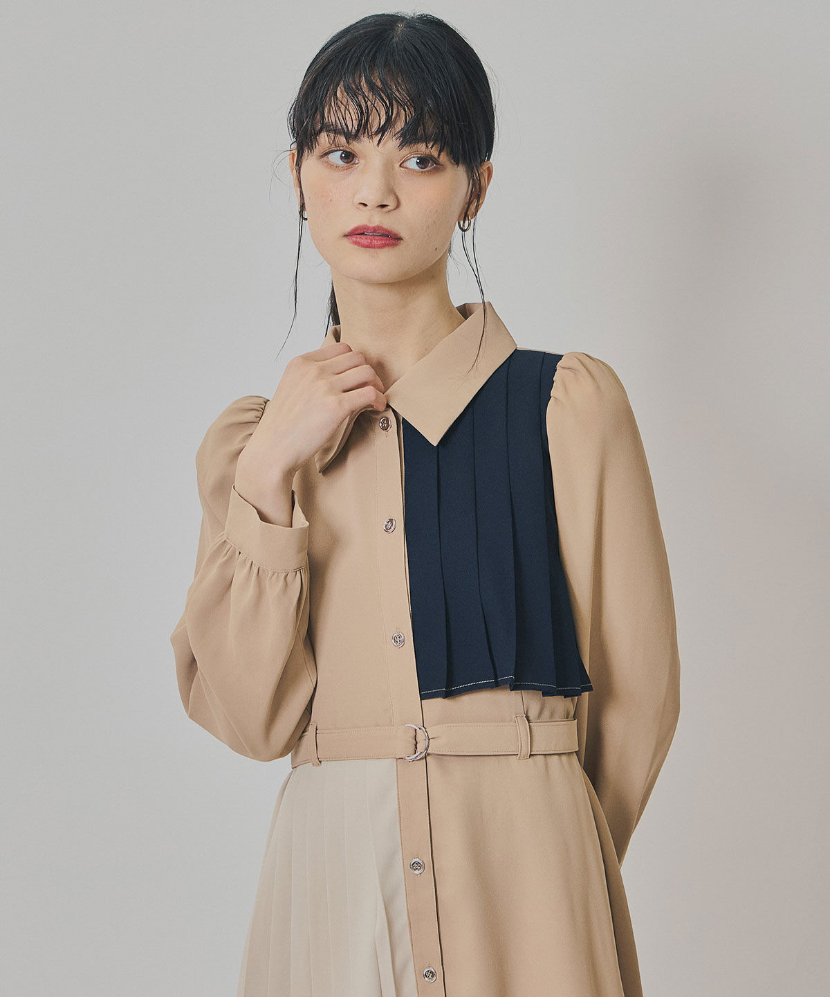 REDYAZEL「カラーブロックパネルアシメプリーツワンピース」|ワンピース|