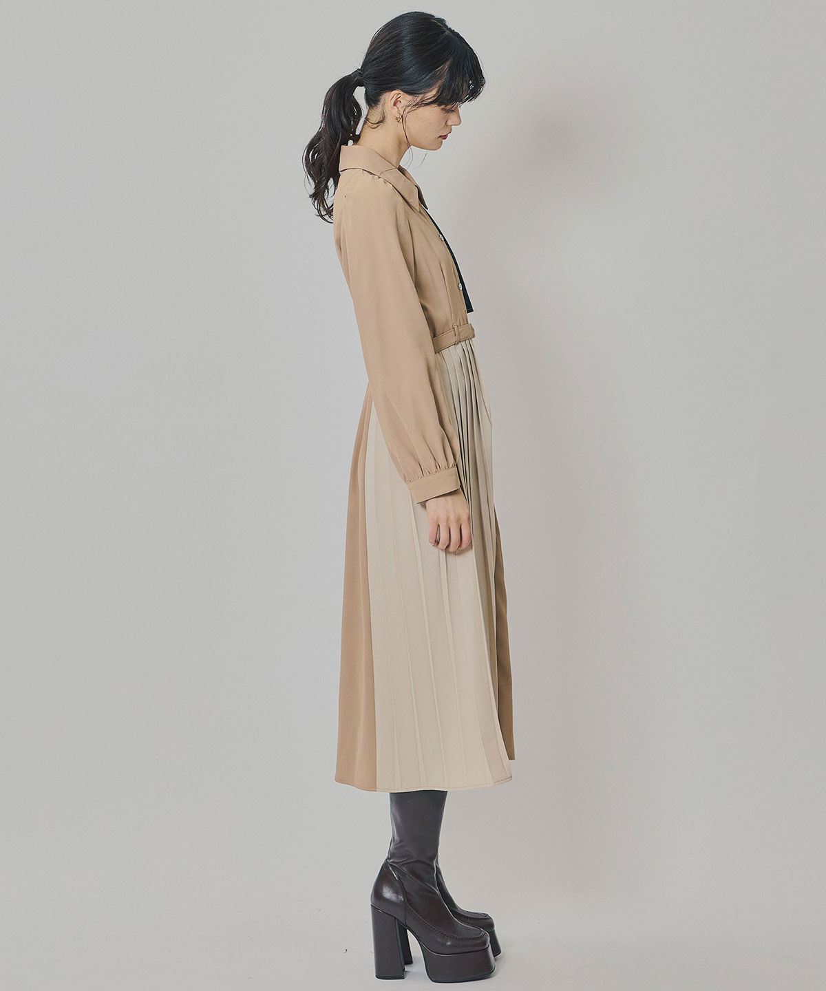 REDYAZEL「カラーブロックパネルアシメプリーツワンピース」|ワンピース|