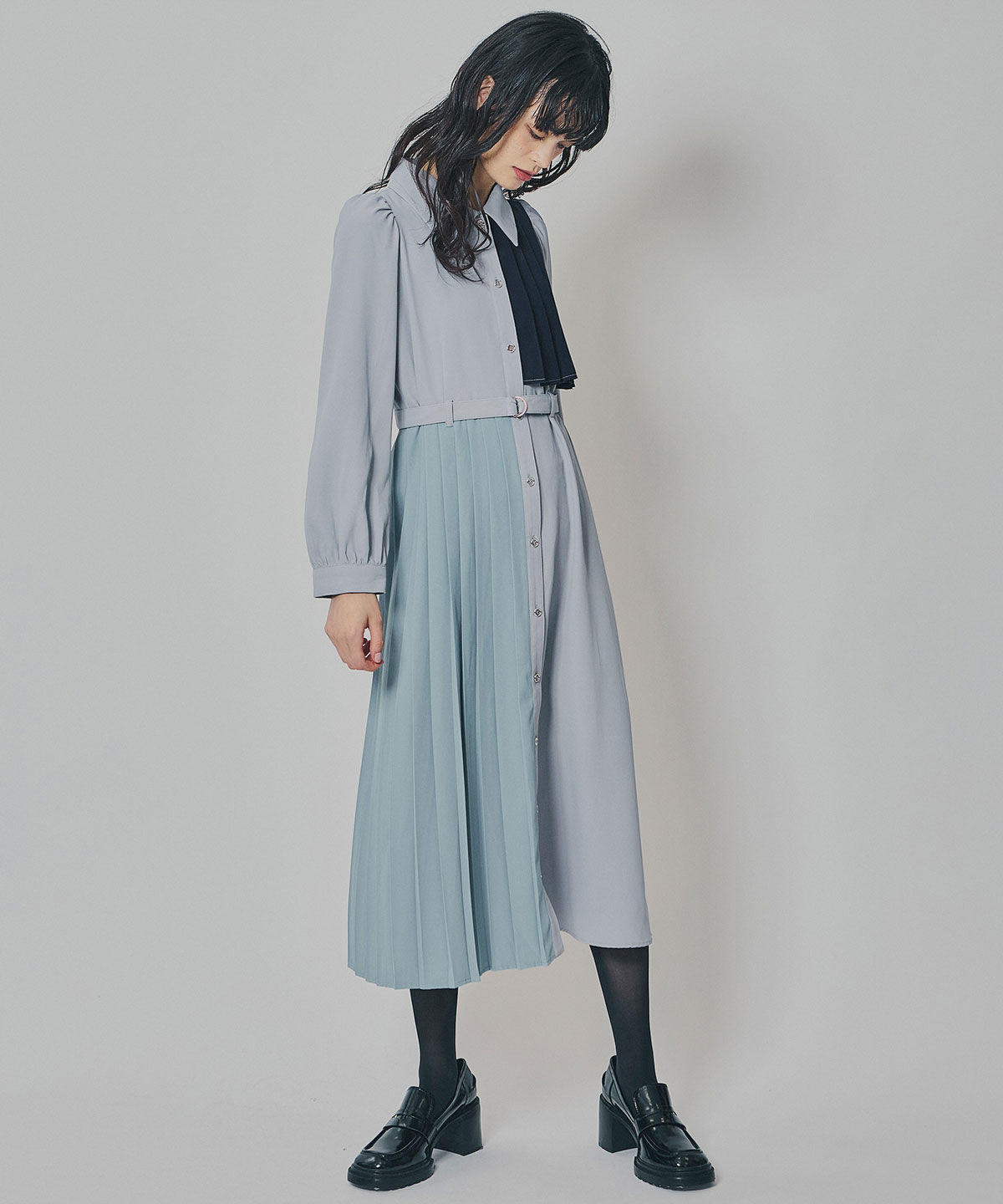 REDYAZEL「カラーブロックパネルアシメプリーツワンピース」|ワンピース|