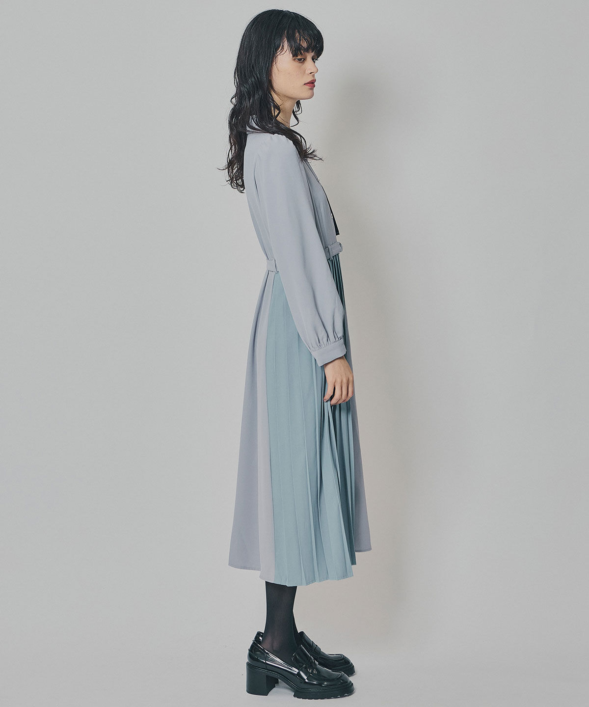 REDYAZEL「カラーブロックパネルアシメプリーツワンピース」|ワンピース|