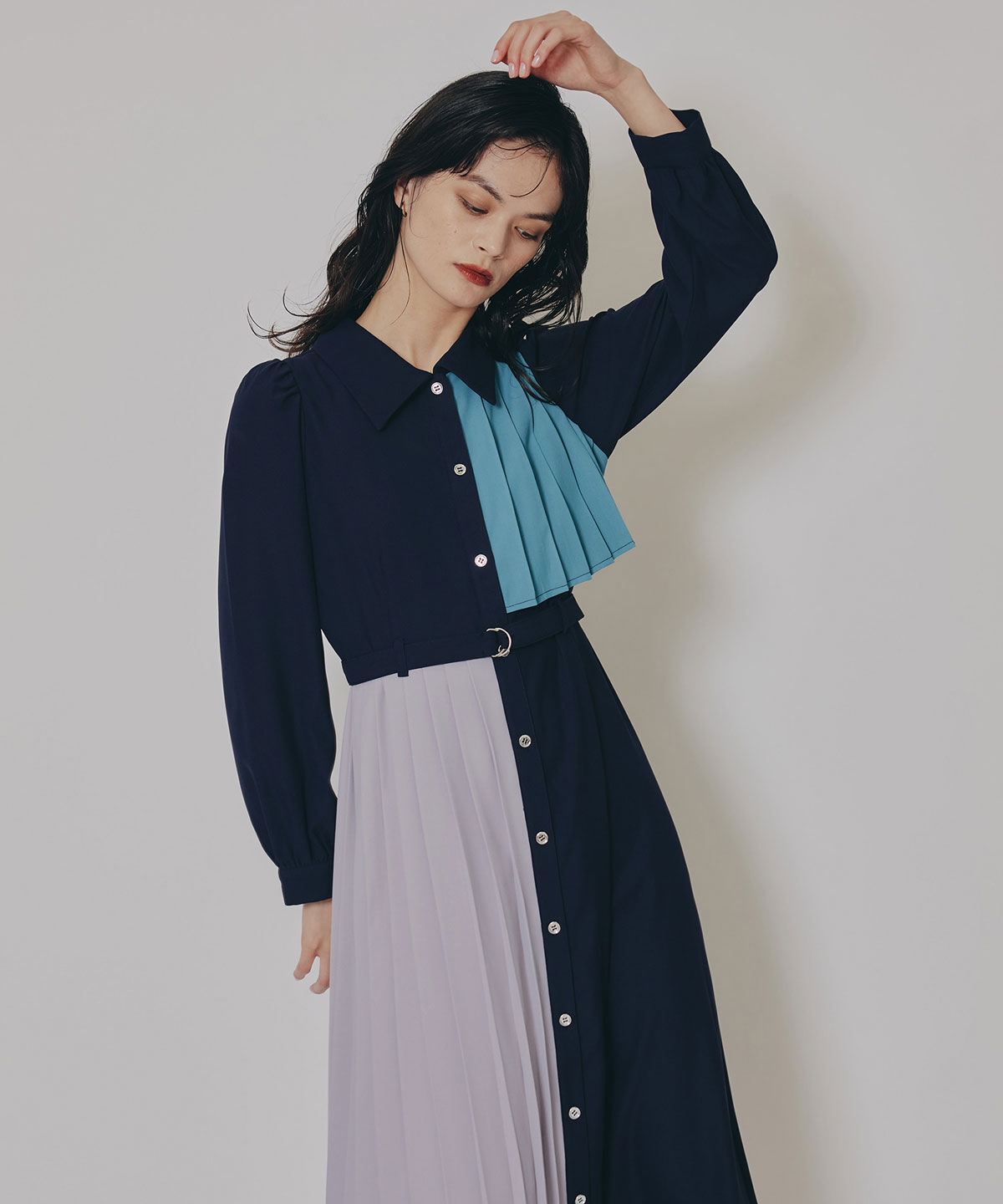 REDYAZEL「カラーブロックパネルアシメプリーツワンピース」|ワンピース|