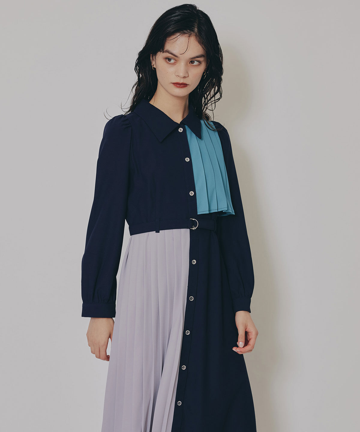 REDYAZEL「カラーブロックパネルアシメプリーツワンピース」|ワンピース|