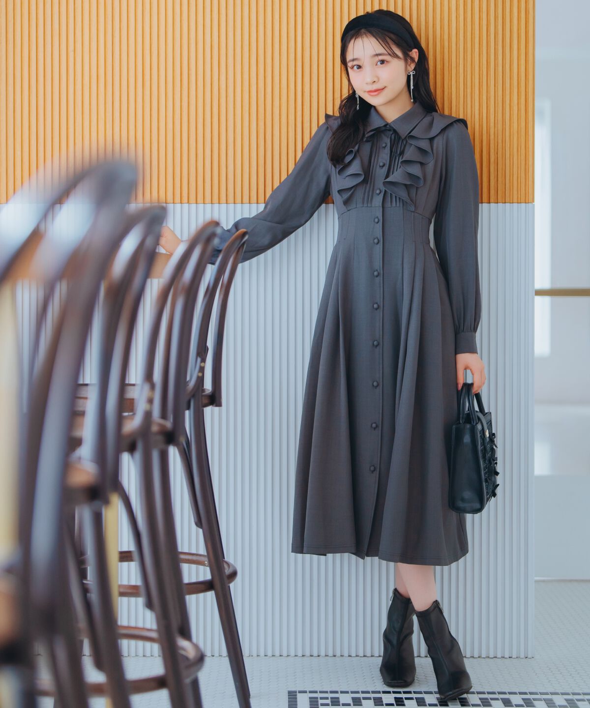 WILLSELECTION「ラッフルフリルタックウエストシャツワンピース」|ワンピース|グレー