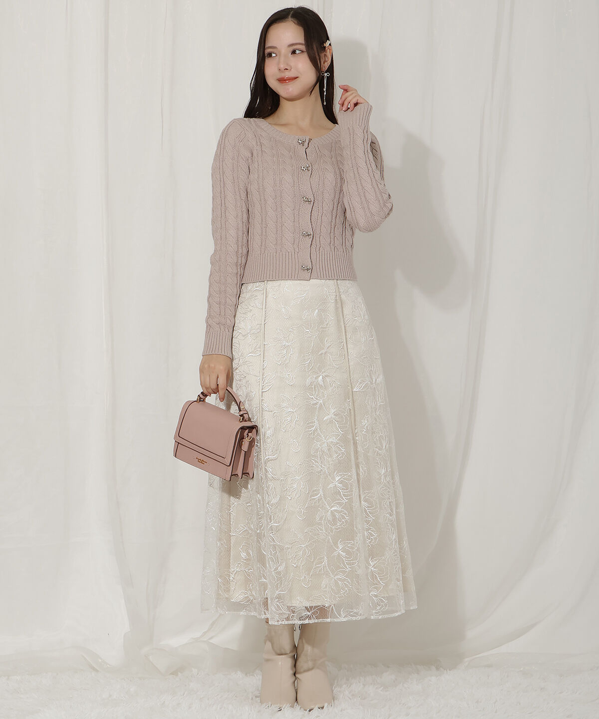 WILLSELECTION「ビジューリボンケーブルカーディガン」|カーディガン|